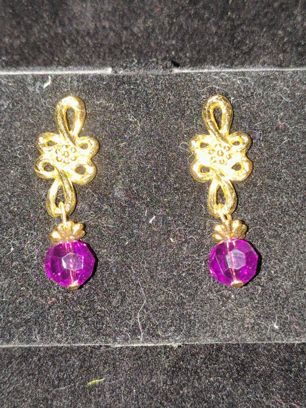 Vintage Avon “Violet Passion” Drop Earrings – Gold‑Tone & Purple Crystal – 90s